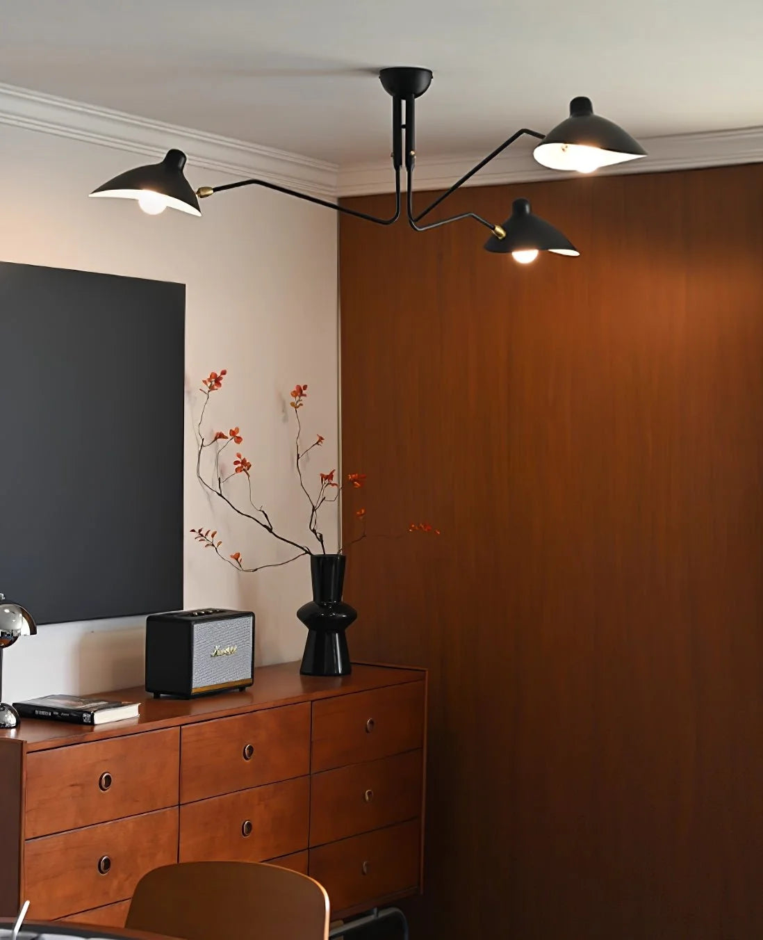 Plafonnier Design Multi-Bras Sculptural Noir & Blanc pour Salon & Salle à Manger | PIEUVRE™