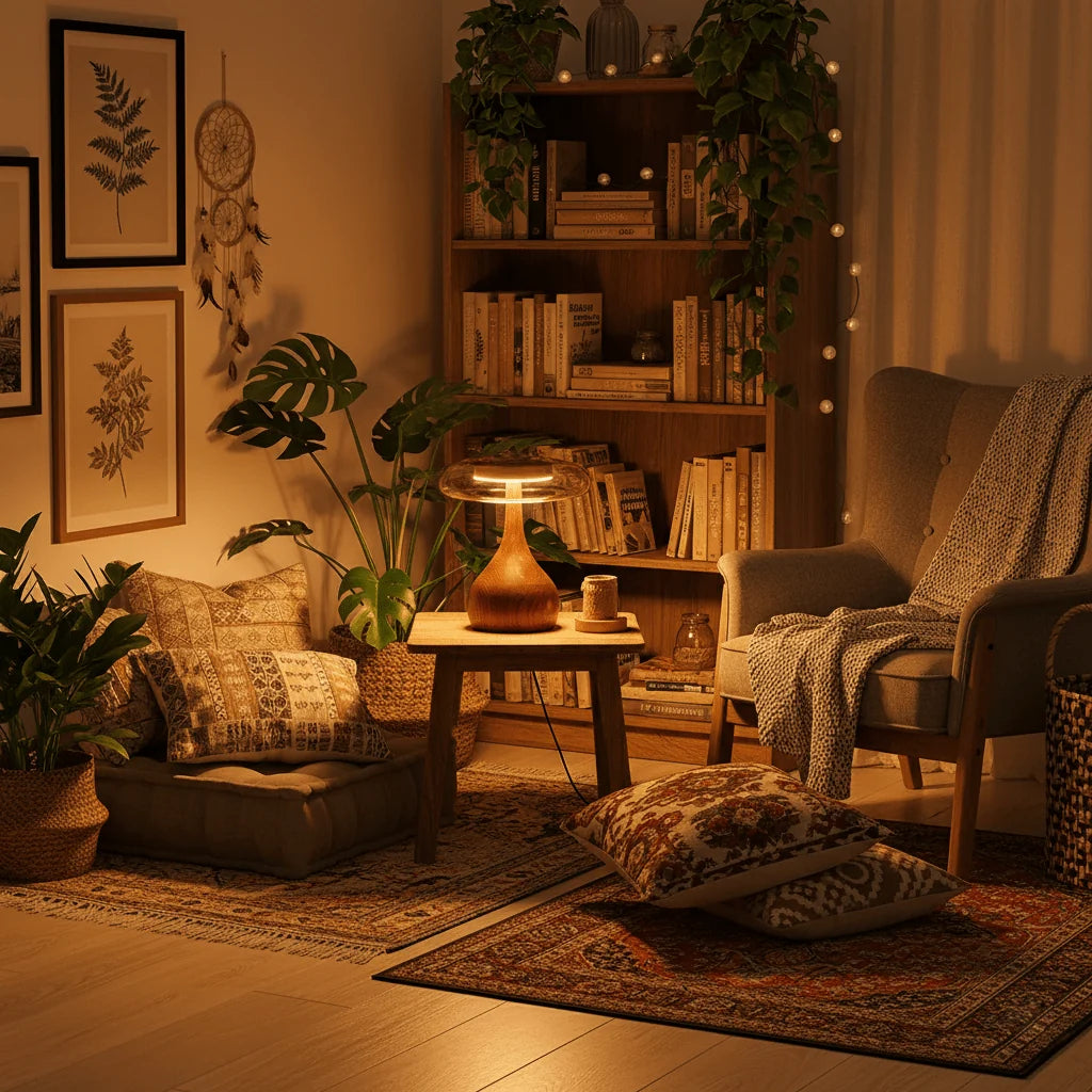 Lampe de Chevet Dôme en Verre & Pied en Bois Style Rétro | CALICE™