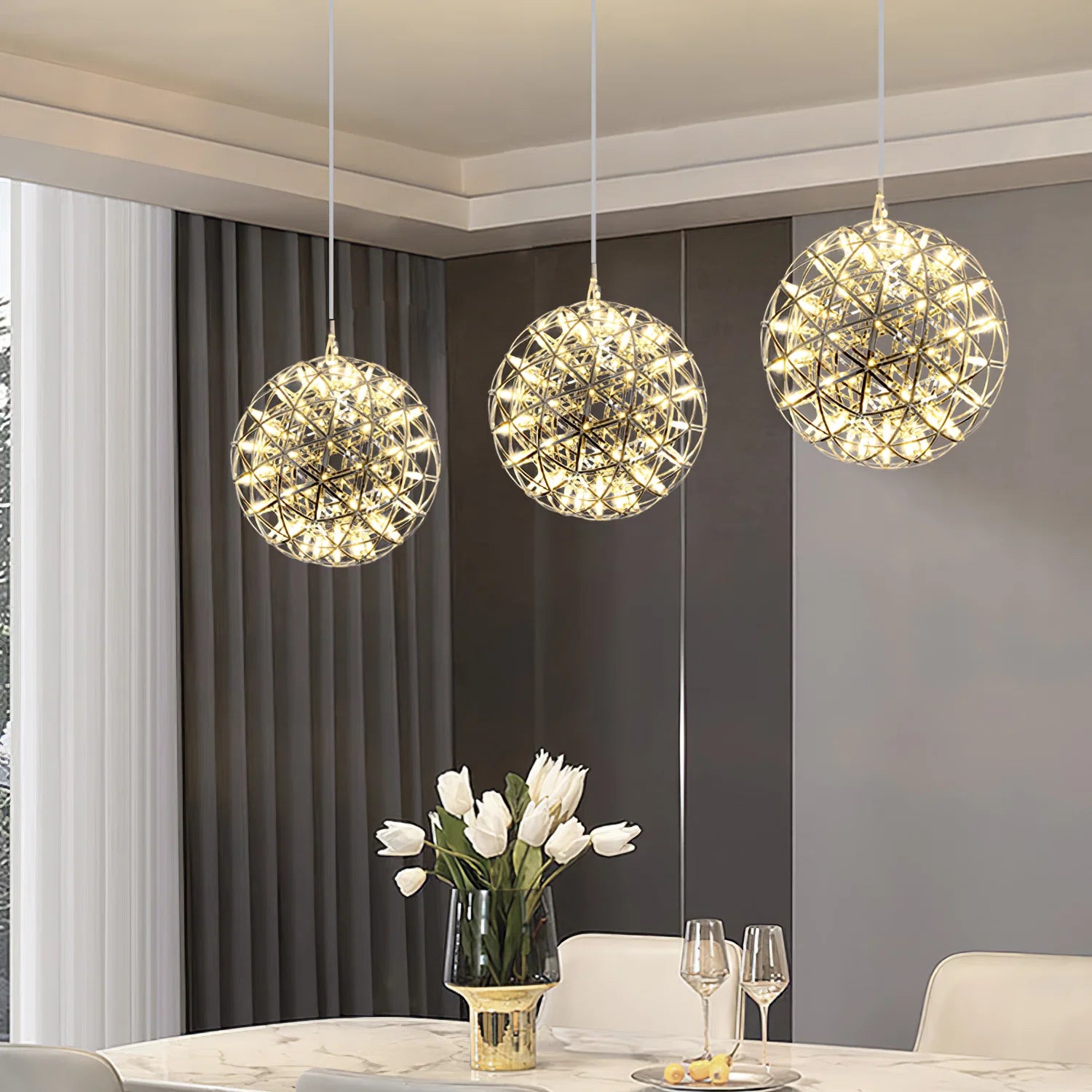 Lustre Boule Étincelante en Acier Chromé — Plafonnier Style Moderne Multi-Points | ÉTINCELLE™