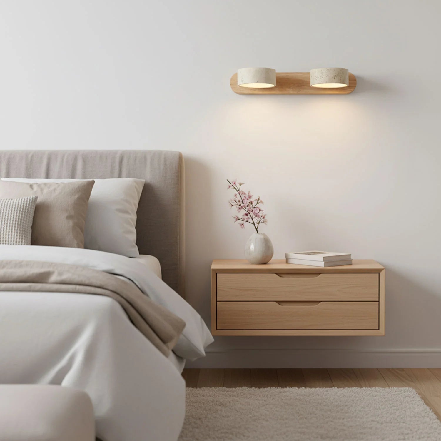 Applique Murale Travertin Duo Rotative Wabi-Sabi — Luminaire Minéral Salle de Bain | CALANQUE™