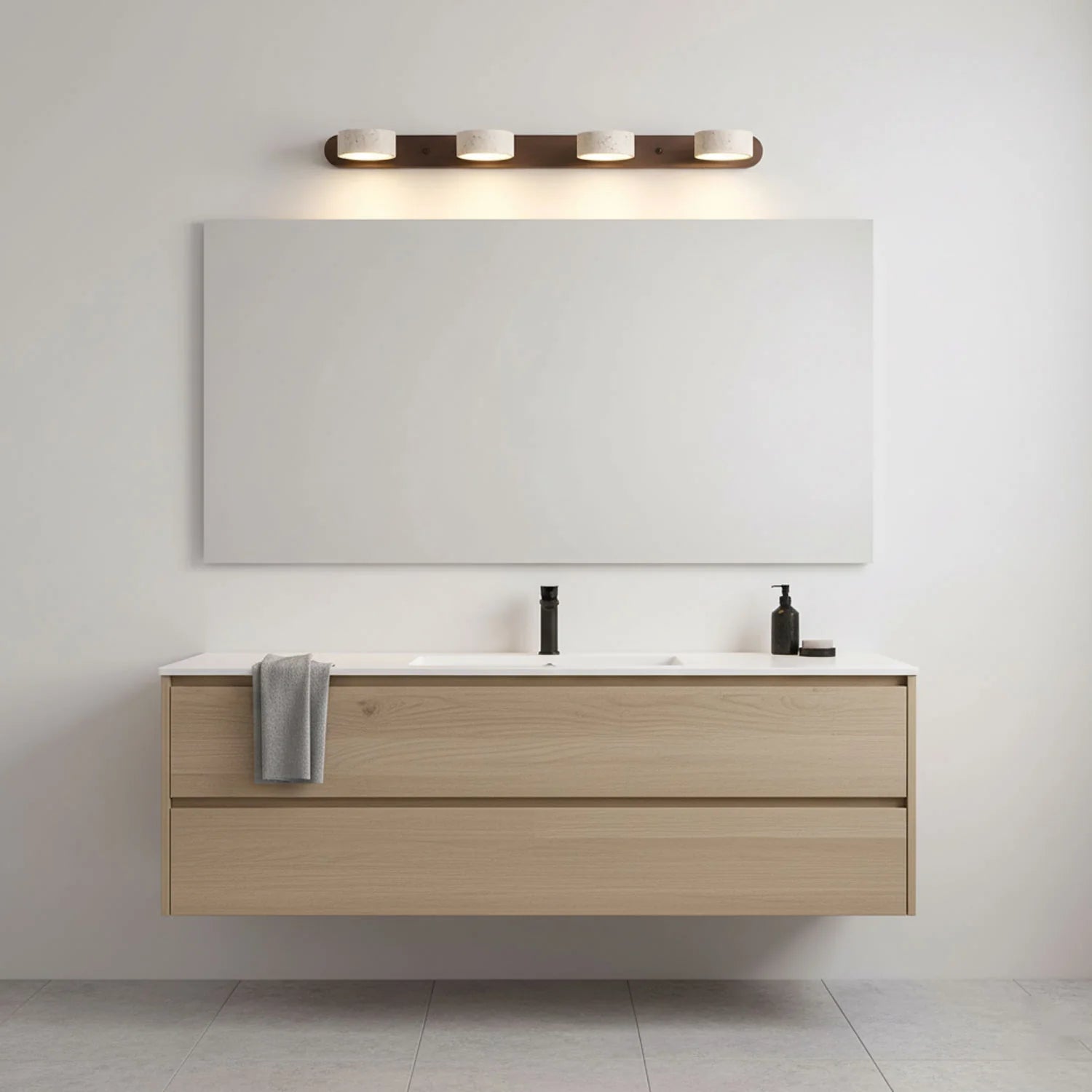 Applique Murale Travertin Duo Rotative Wabi-Sabi — Luminaire Minéral Salle de Bain | CALANQUE™