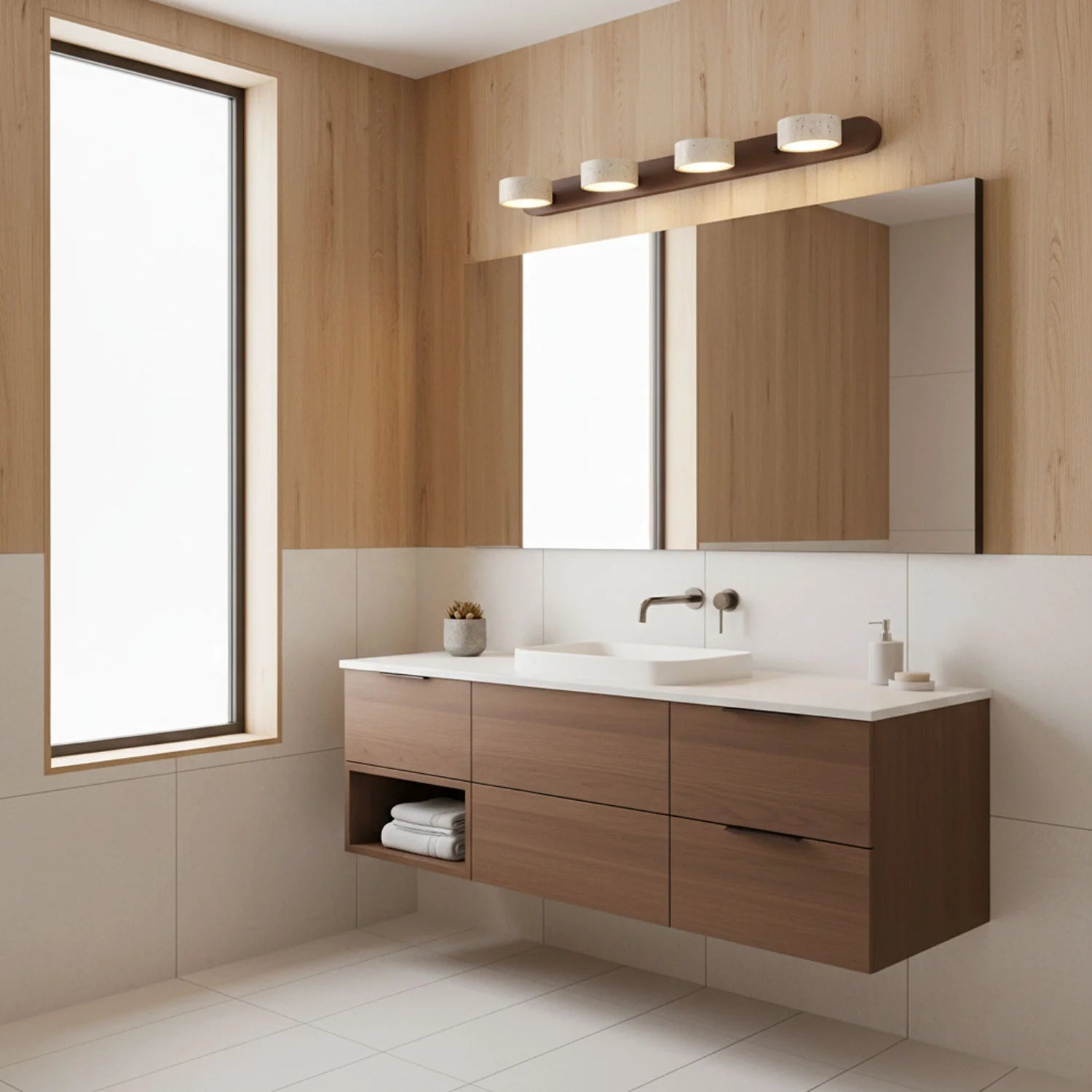Applique Murale Travertin Duo Rotative Wabi-Sabi — Luminaire Minéral Salle de Bain | CALANQUE™