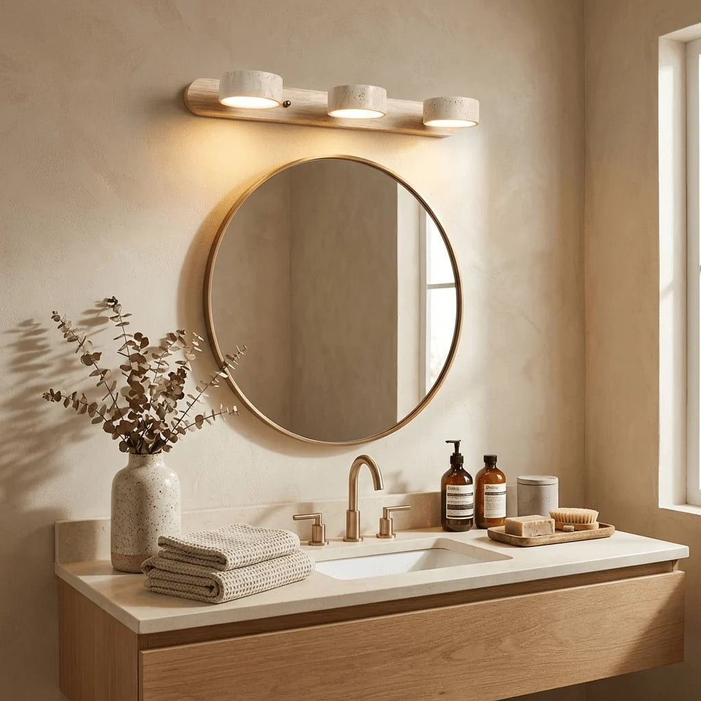 Applique Murale Travertin Duo Rotative Wabi-Sabi — Luminaire Minéral Salle de Bain | CALANQUE™