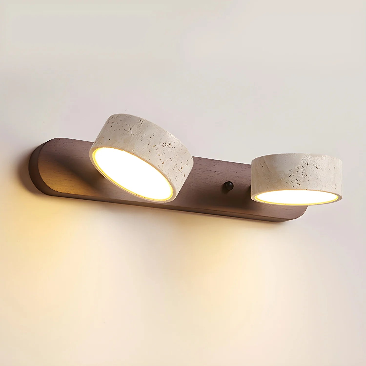 Applique Murale Travertin Duo Rotative Wabi-Sabi — Luminaire Minéral Salle de Bain | CALANQUE™