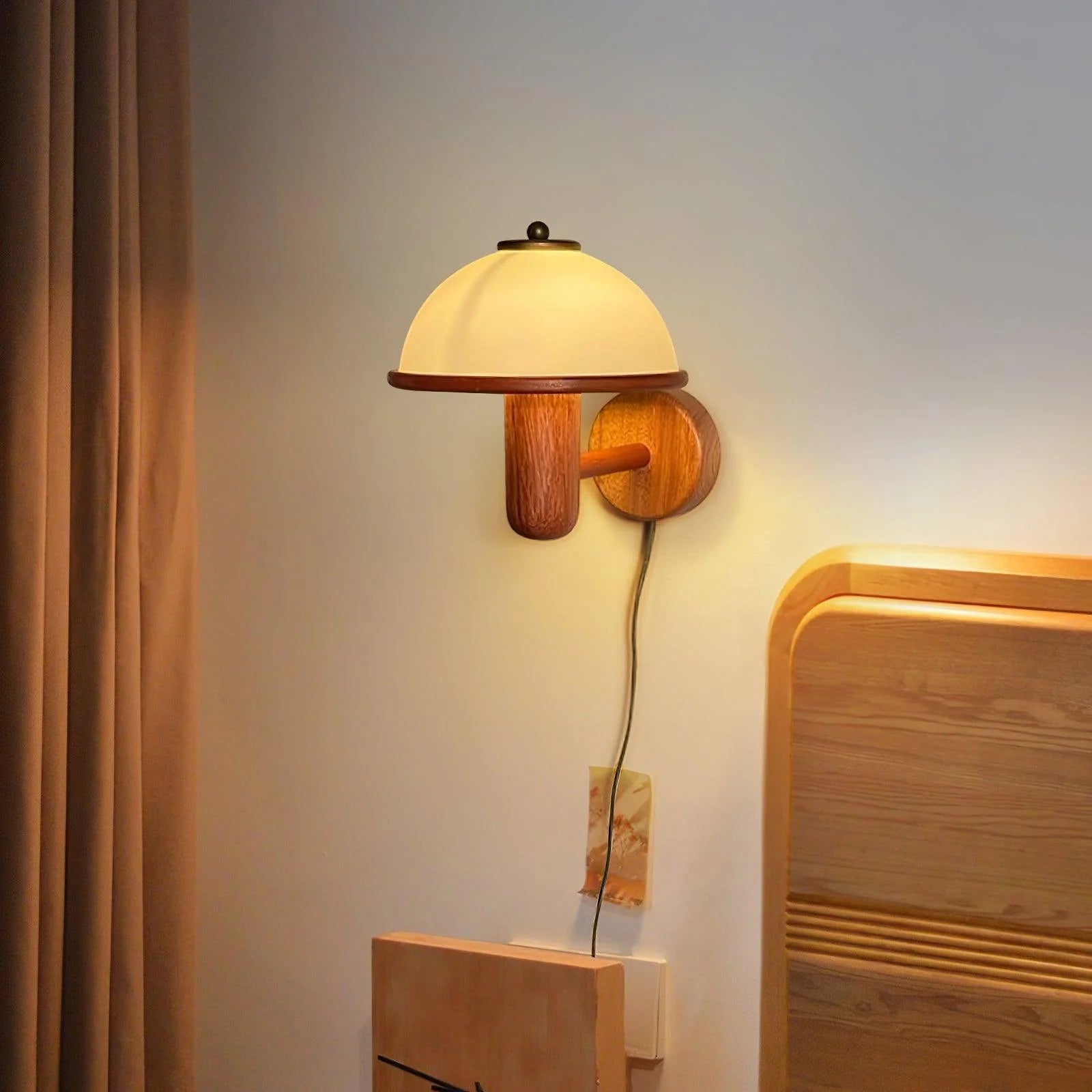 Applique Murale en Bois Chêne Foncé — Lampe Chevet Style Rétro Médiéval | AUBERGE™