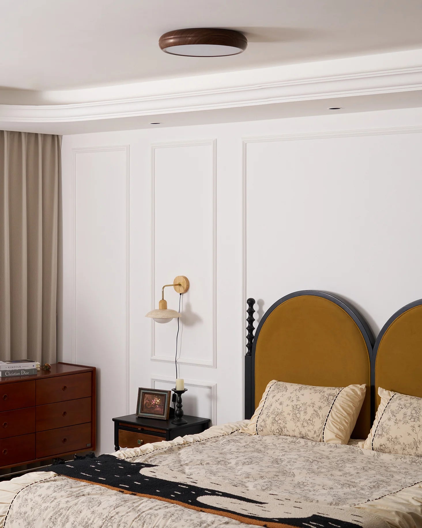 Plafonnier Rond Effet Bois Noyer — Lampe Plafond Style Moderne Créatif | AUBIER™