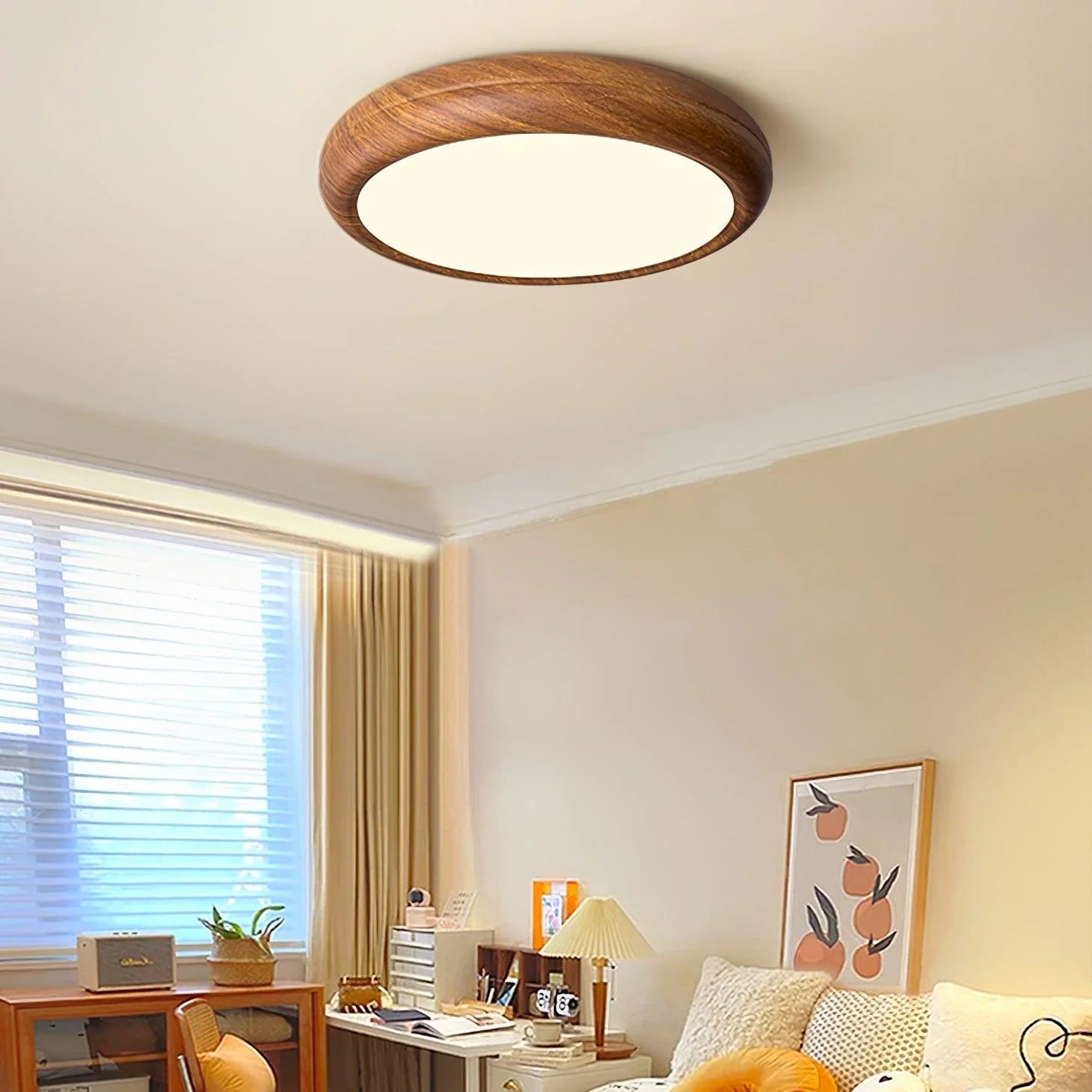 Plafonnier Rond Effet Bois Noyer — Lampe Plafond Style Moderne Créatif | AUBIER™