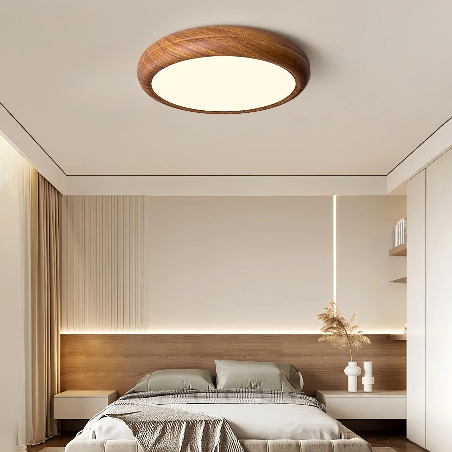 Plafonnier Rond Effet Bois Noyer — Lampe Plafond Style Moderne Créatif | AUBIER™