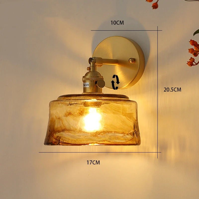 Applique Murale en Laiton et Verre Ambré — Style Nordique Japonais Rétro | KOYO™ - Lampes Design