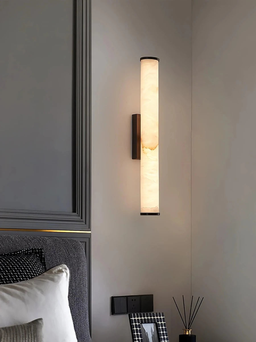 Applique Murale en Pierre Imitation Marbre & Cuivre — Lampe Barre Style Moderne Neutre | CALCAIRE™ - Lampes Design