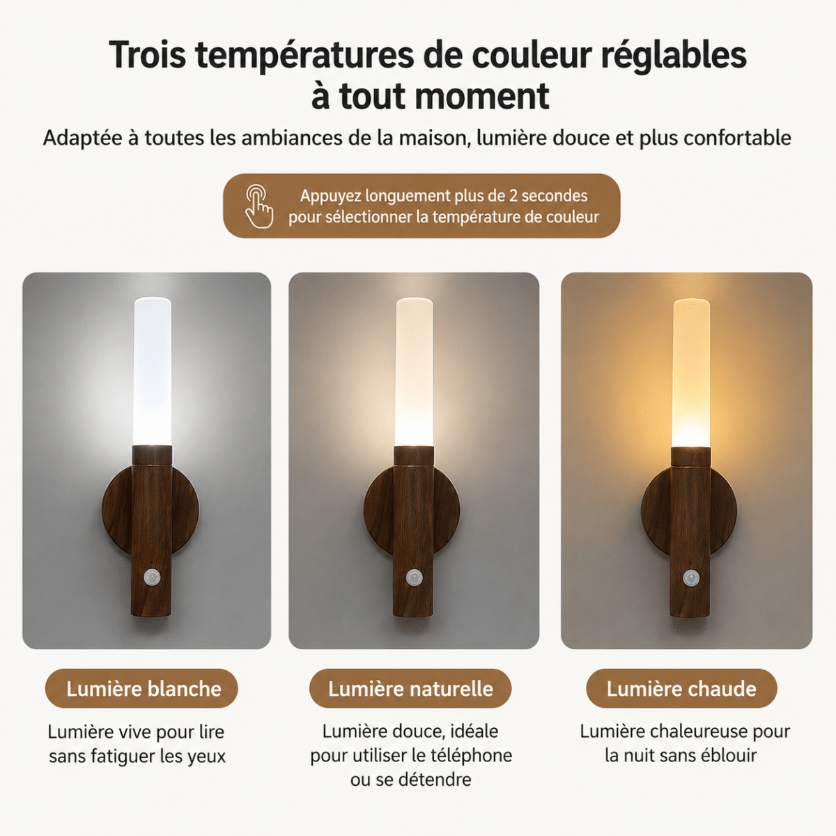 Applique Murale LED en Bois Rechargeable — Capteur de Mouvement et Fixation Magnétique | SENSO™ - Lampes Design