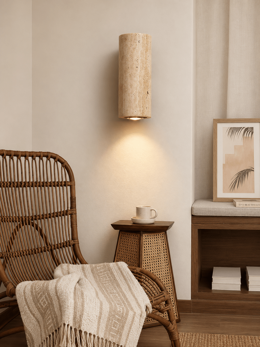 Applique Murale Marbre Jaune Wabi-Sabi — Luminaire Travertin Style Japonais | SATORI™ - Lampes Design
