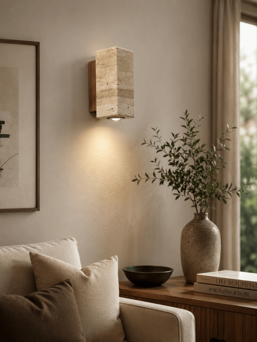 Applique Murale Marbre Jaune Wabi-Sabi — Luminaire Travertin Style Japonais | SATORI™ - Lampes Design