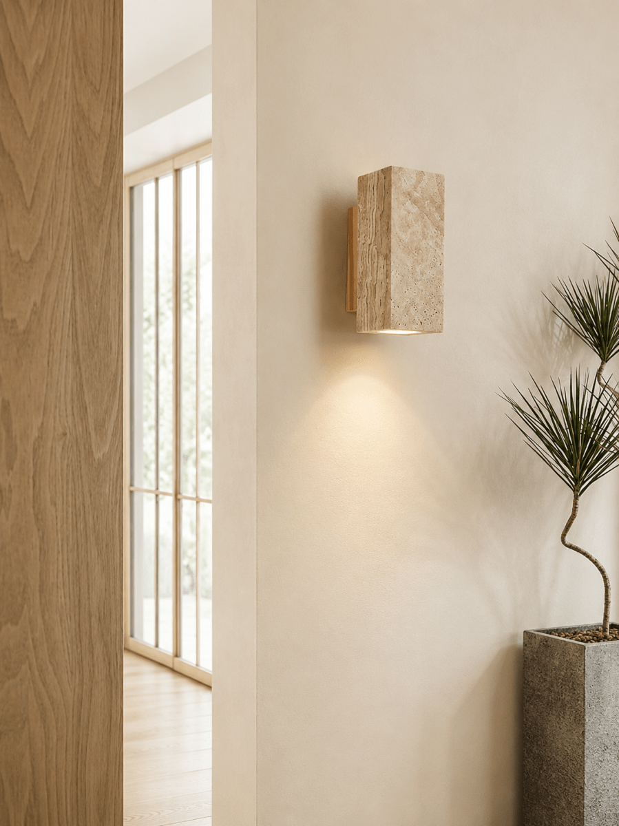 Applique Murale Marbre Jaune Wabi-Sabi — Luminaire Travertin Style Japonais | SATORI™ - Lampes Design