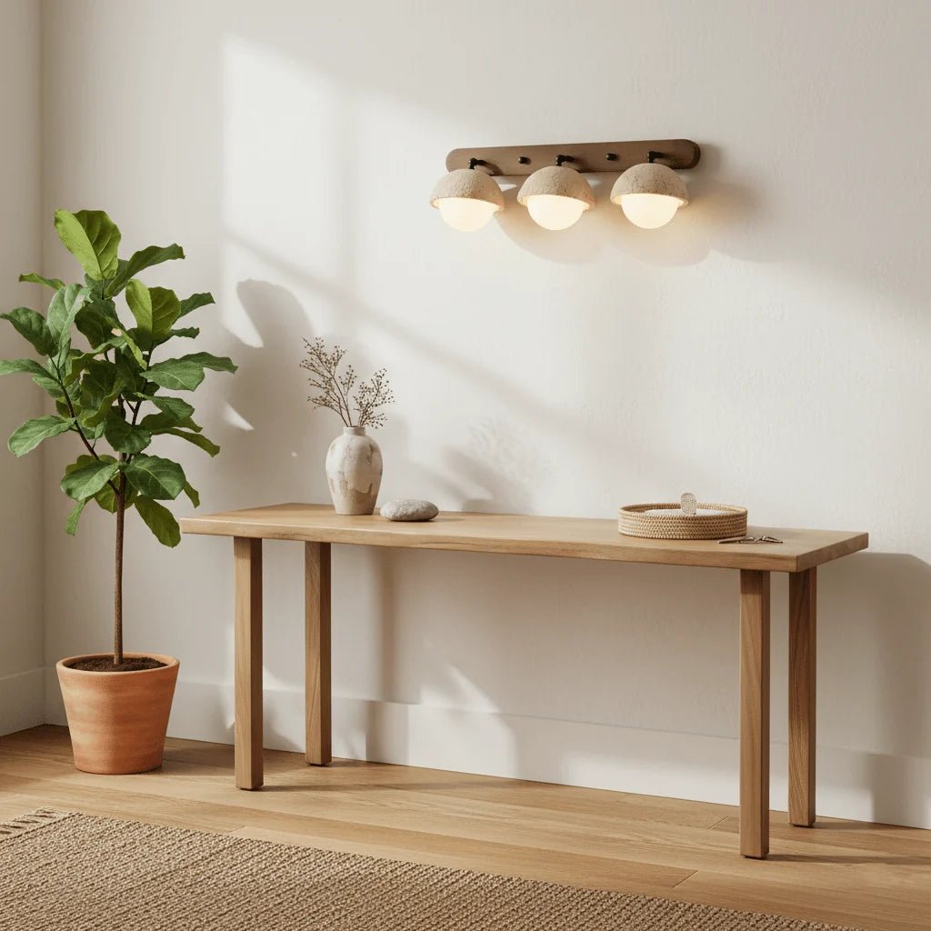 Applique Murale Pierre & Bois Massif Orientable — Lampe Chevet Style Wabi-Sabi Japonais | GROTTE™ - Lampes Design