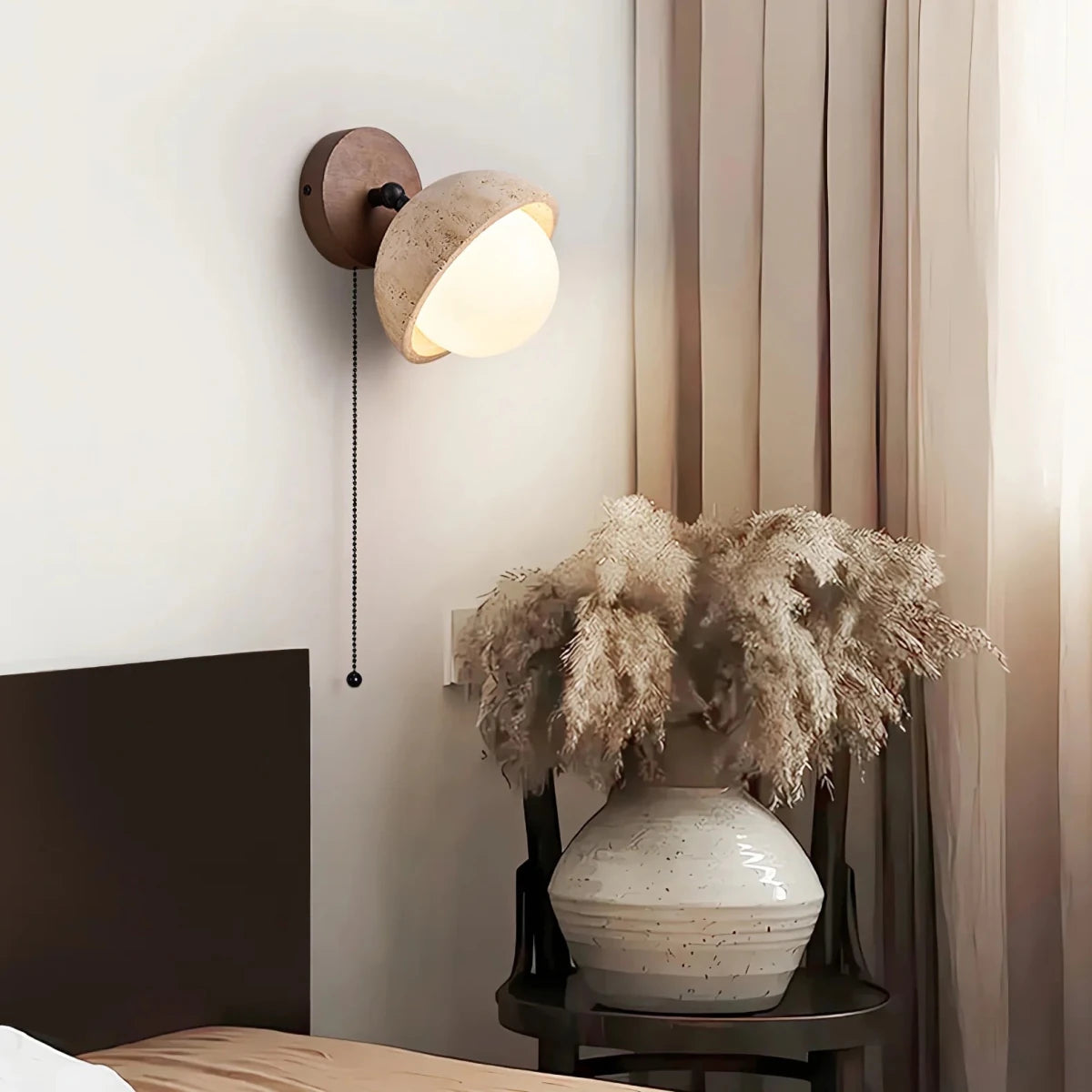 Applique Murale Pierre & Bois Massif Orientable — Lampe Chevet Style Wabi-Sabi Japonais | GROTTE™ - Lampes Design