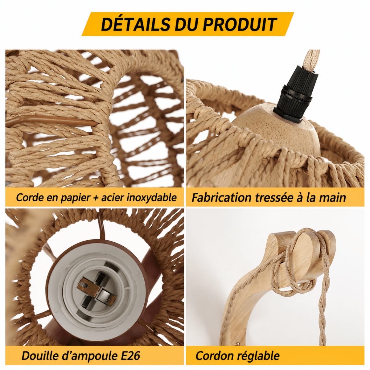 Applique Murale Rotin Tressé et Bras Courbé en Bois — Style Bohème | KORA™ - Lampes Design