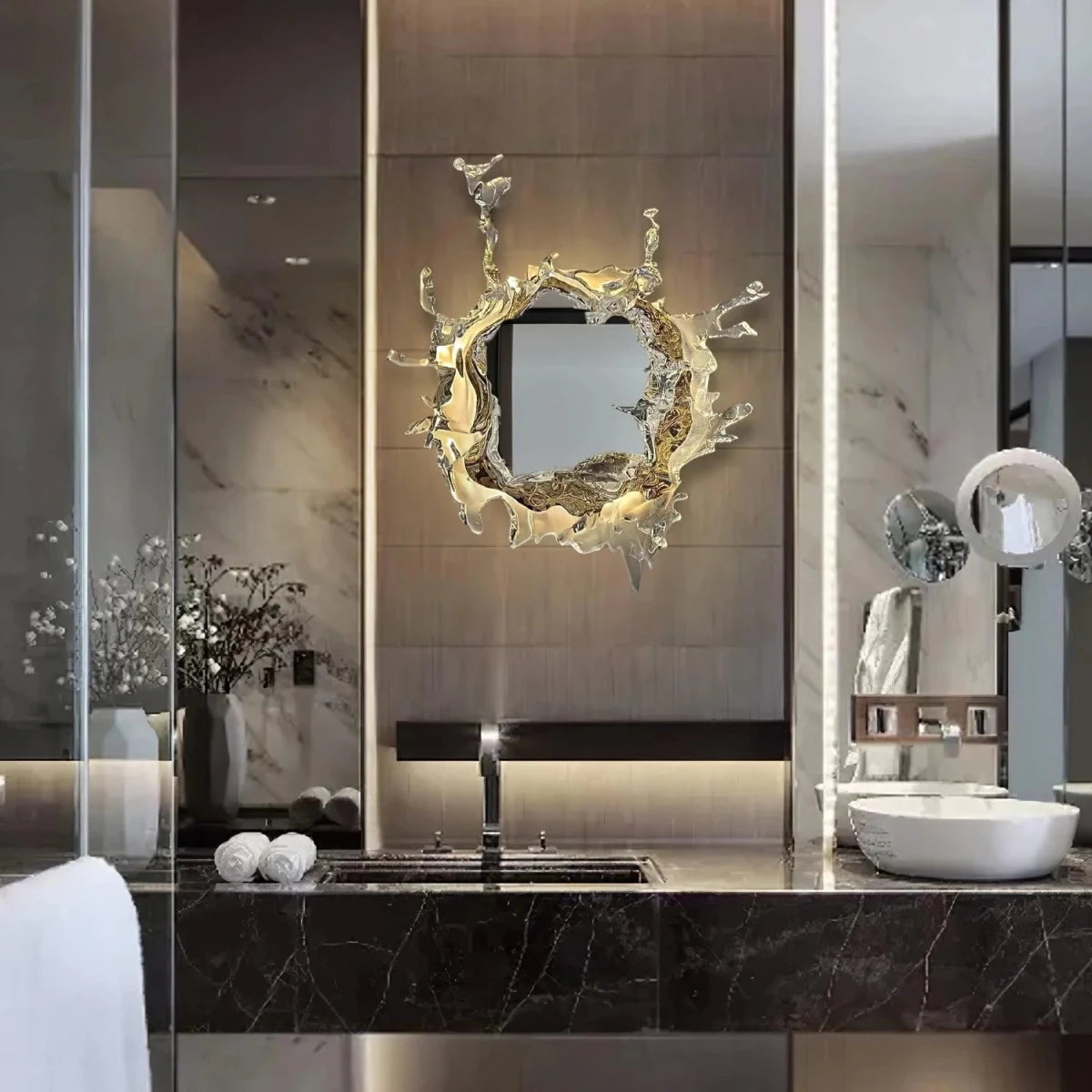 Applique Murale Verre Cintré Façon Éclaboussure — Lampe Miroir Style Art Moderne | ÉCUME™ - Lampes Design