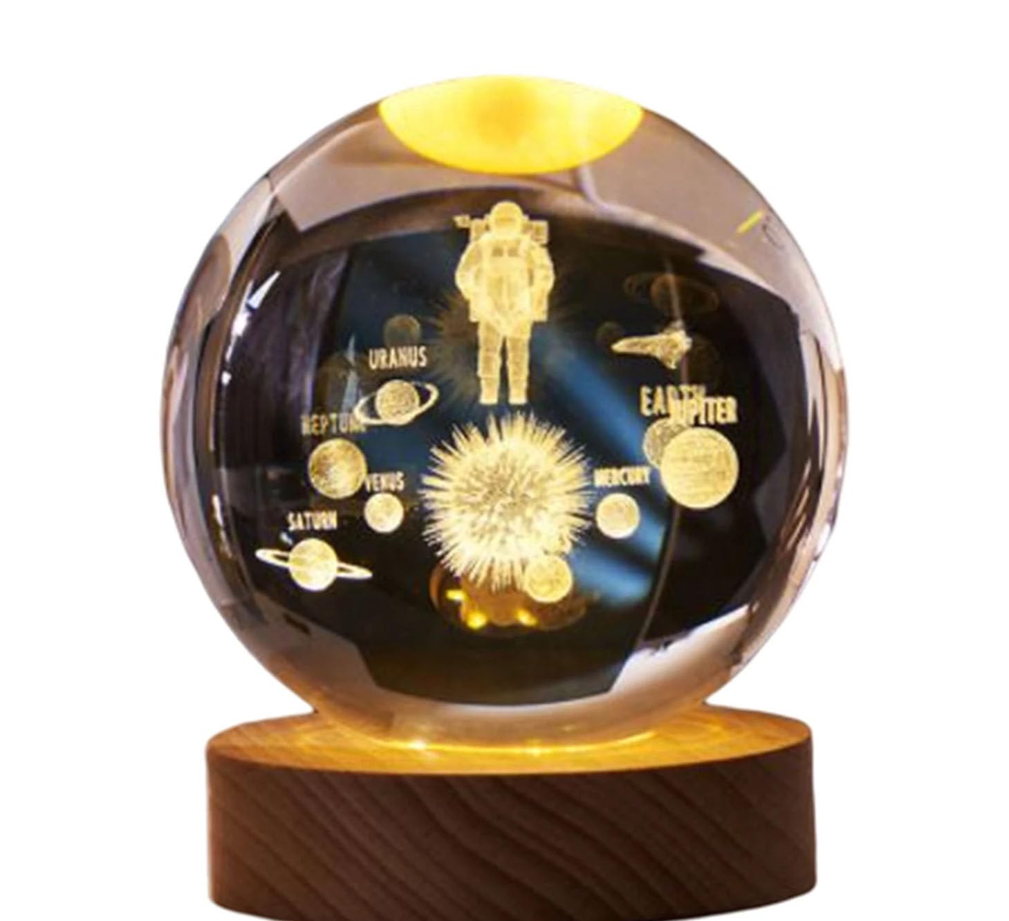 Globe cristallin du système solaire gravé au laser | Luna - Lampes Design