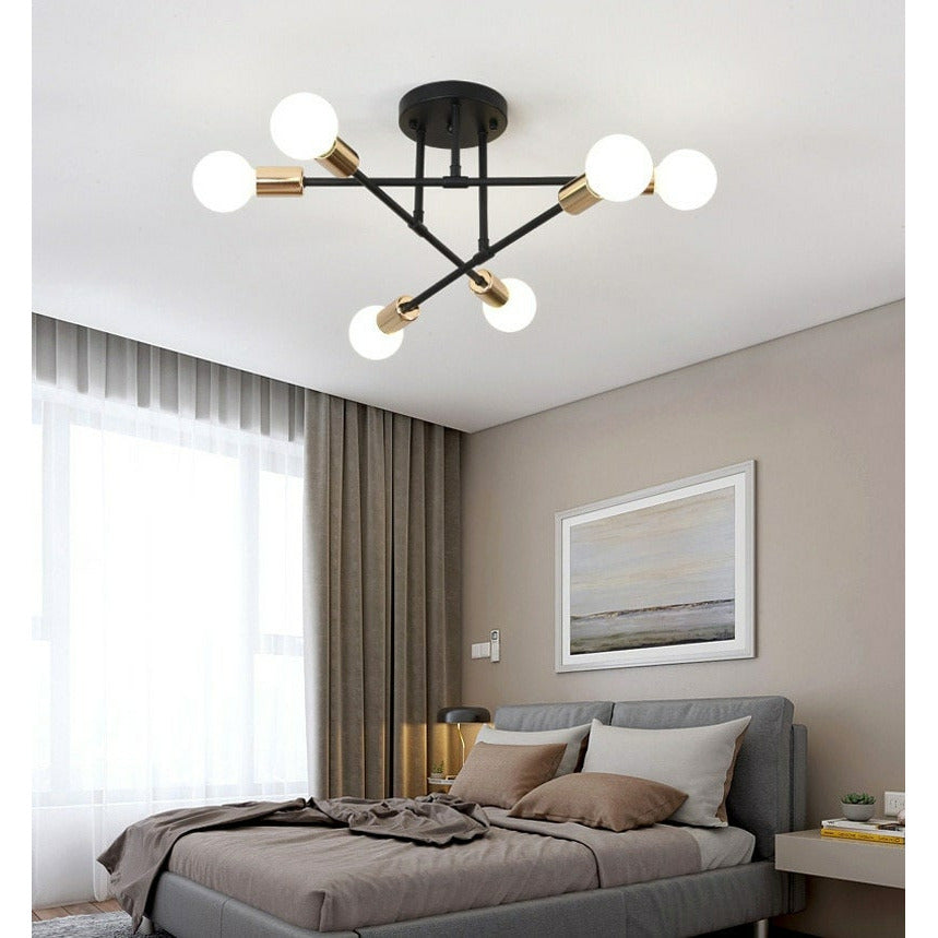 lustre suspension style Sputnik mid-century à 6 bras en métal pour salon ou cuisine