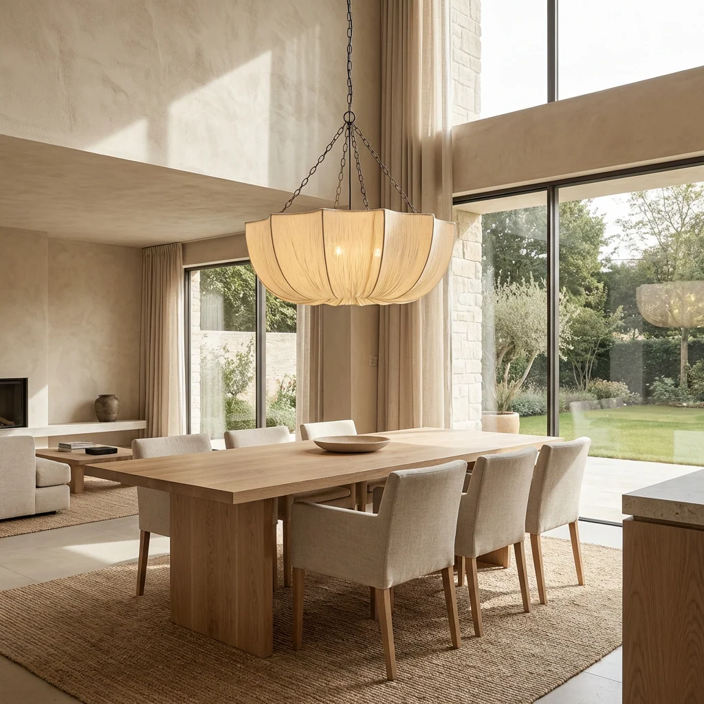 Lustre Suspension Plissée Style Japonais en Tissu et Chaîne de Fer - Luminaire Rétro E27