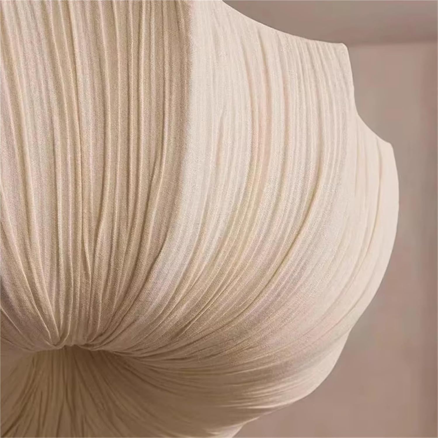 Lustre Suspension Plissée Style Japonais en Tissu et Chaîne de Fer - Luminaire Rétro E27