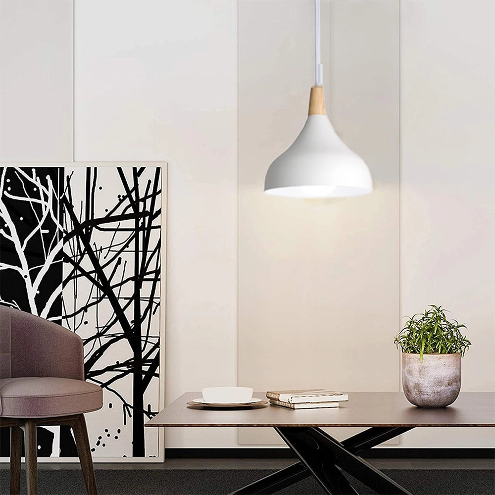 Suspension Champignon Style Scandinave en Métal et Bois - Luminaire Design E27
