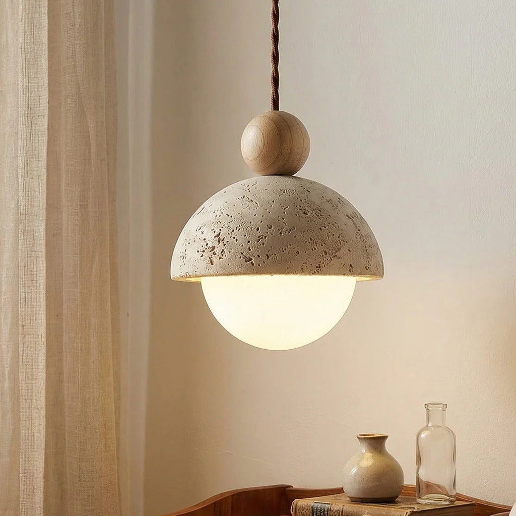 Suspension en Pierre de Travertin Minimaliste - Style Wabi-Sabi Champignon