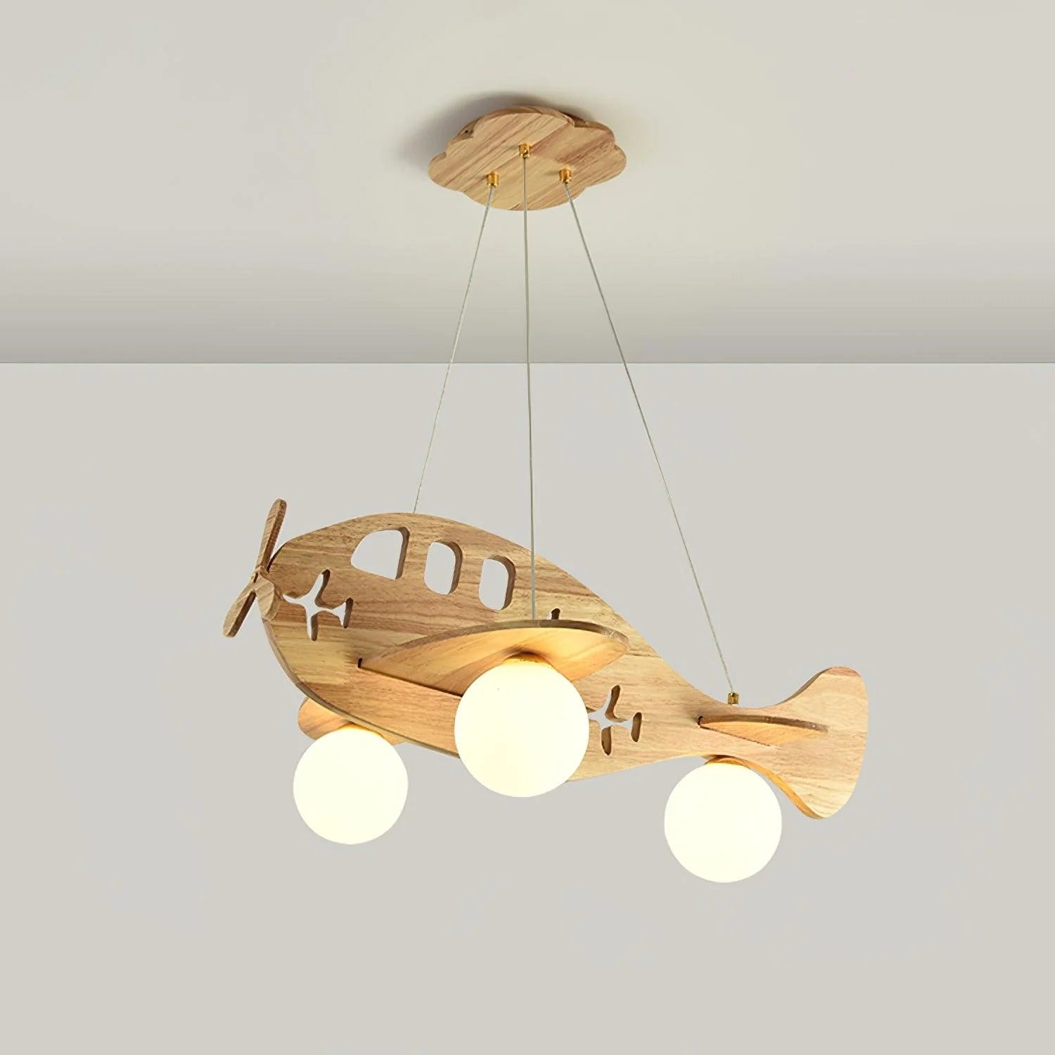 Suspension Avion en Bois et Verre — Plafonnier Design Ludique Chambre Enfant | AVIATEUR™