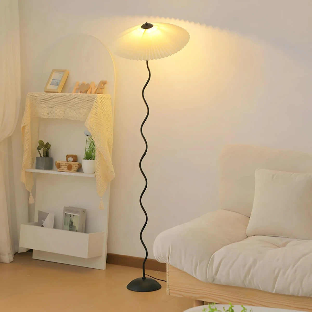 Lampadaire Abat-jour Tissu Plissé Façon Chapeau — Lampe Style Japonais Wabi-Sabi | OMBRELLE™ - Lampes Design