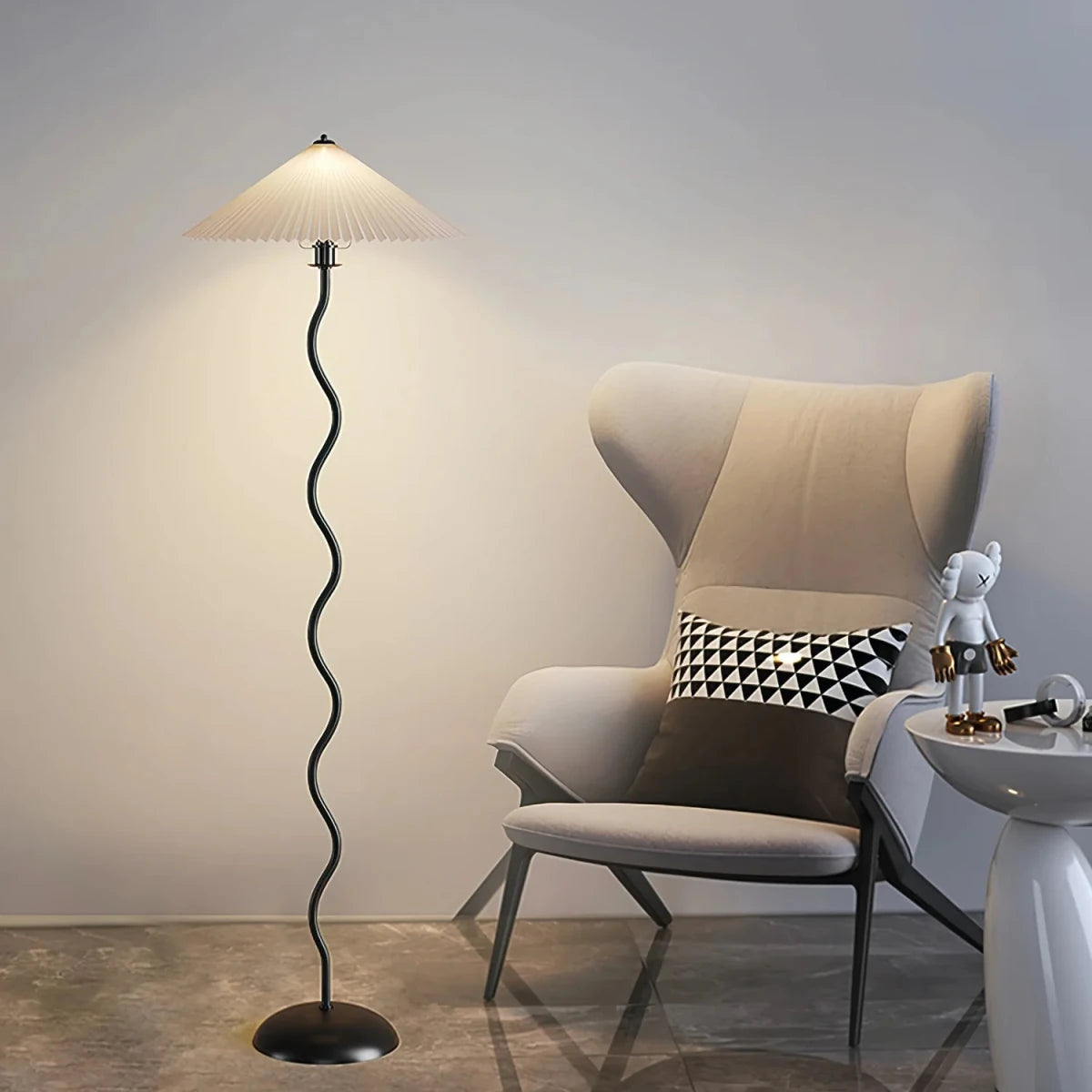 Lampadaire Abat-jour Tissu Plissé Façon Chapeau — Lampe Style Japonais Wabi-Sabi | OMBRELLE™ - Lampes Design