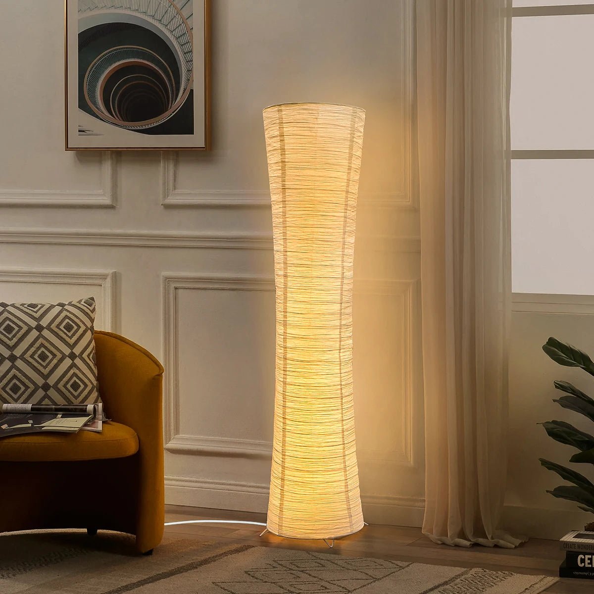Lampadaire d'Angle en Papier de Riz LED Tricolore avec Télécommande — Design Cylindrique Zen | TORO™ - Lampes Design