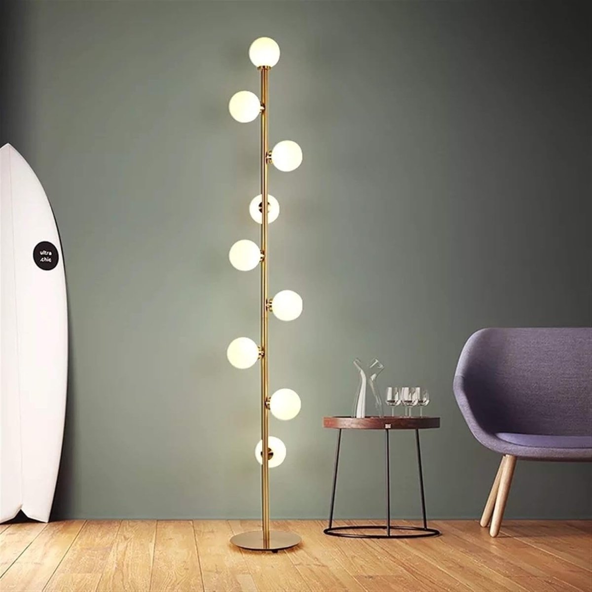 Lampadaire Design Nordique 9 Globes en Verre Opale et Métal Doré pour Salon | Magic Beans™ - Lampes Design