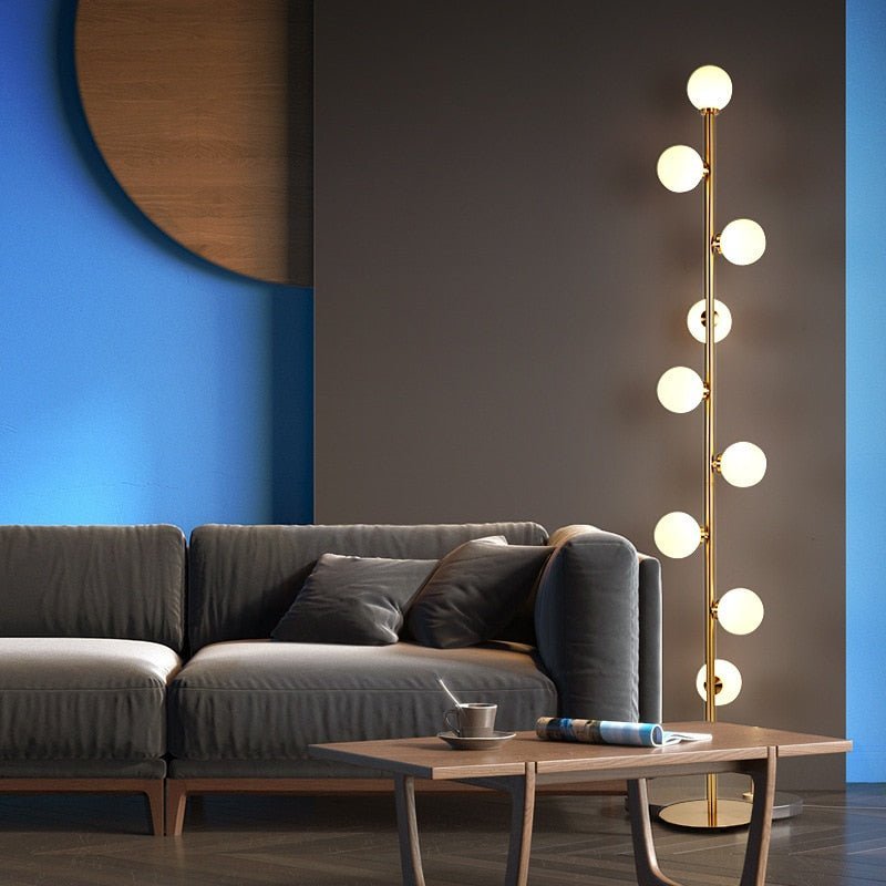 Lampadaire Design Nordique 9 Globes en Verre Opale et Métal Doré pour Salon | Magic Beans™ - Lampes Design
