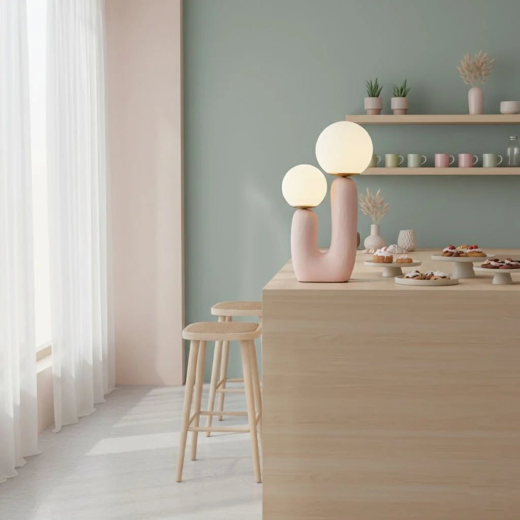 Lampe de Table Résine Courbe & Globes en Verre — Lampe Nordique Style Sculptural | ARABESQUE™ - Lampes Design