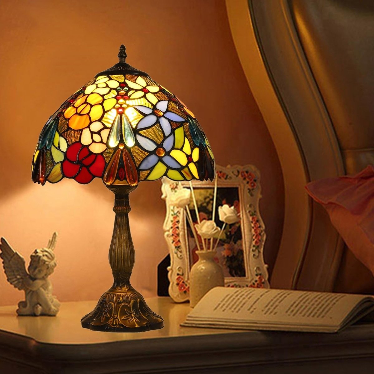 Lampe Tiffany Vitrail Floral — Design Art Nouveau Authentique pour Salon ou Bureau | FLORA™ - Lampes Design