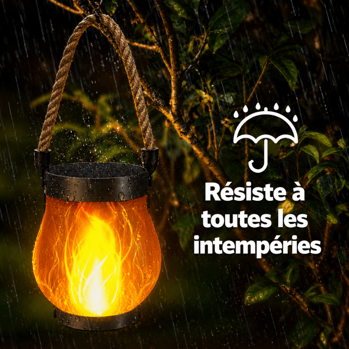 Lanterne Solaire à Flamme Vacillante 3D — Rechargeable Type-C, Imperméable | SOLARA™ - Lampes Design