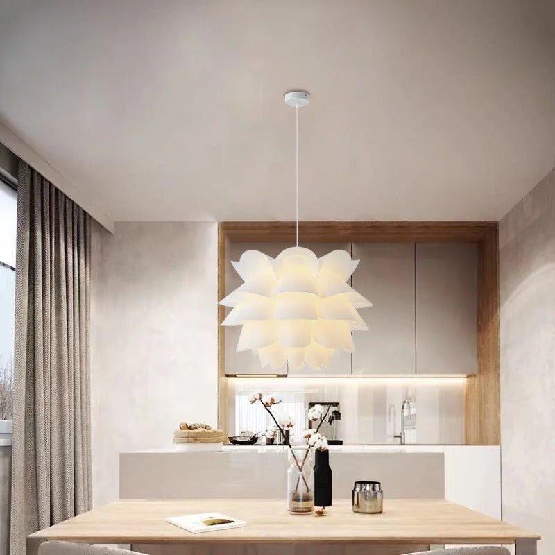 suspension plafond lotus blanc design moderne DIY avec ampoule LED économique