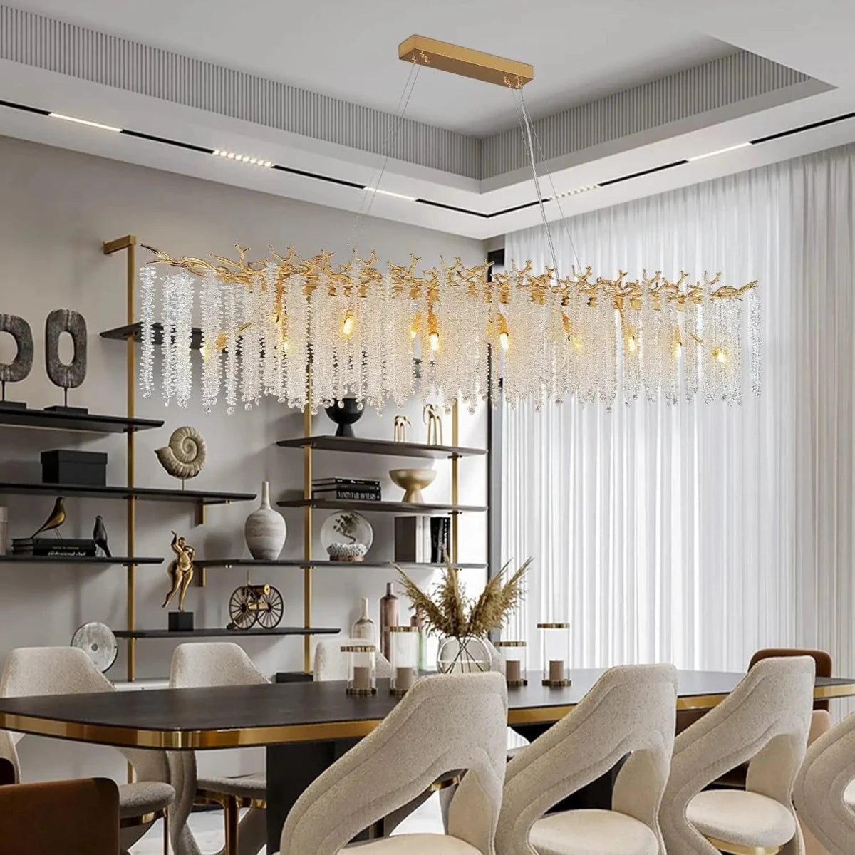 Lustre Cascade en Cristal et Design Doré — Suspension Luxe pour Salon | CASCADE™ - Lampes Design