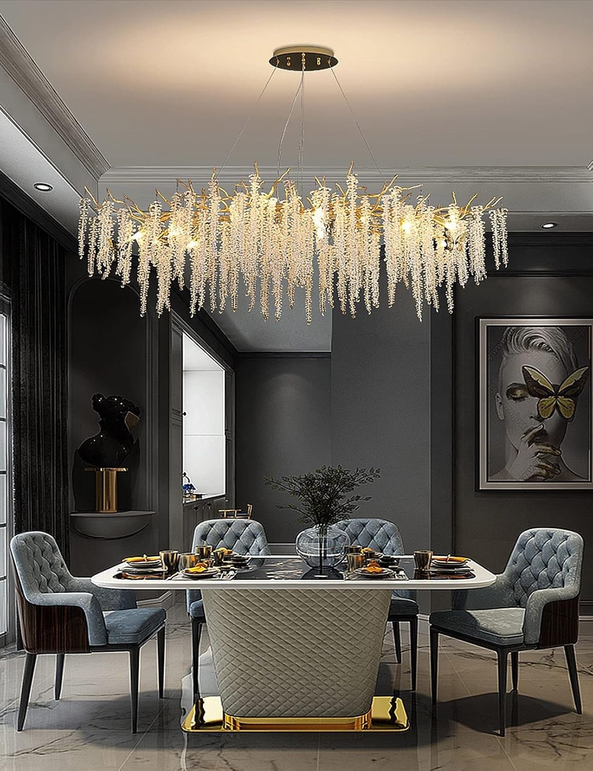 Lustre Cristal Cascade Design Doré - Suspension Luxe | CASCADE - Lampes Design