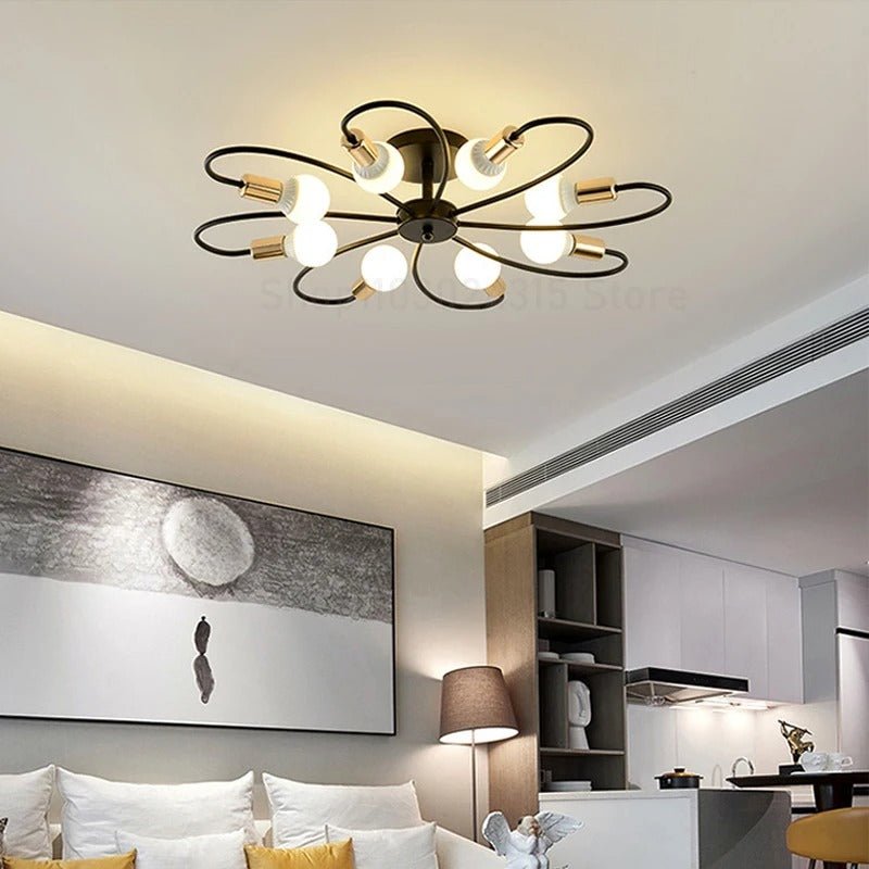 Lustre Industriel Rétro en Fer Forgé — 3, 6 ou 8 Têtes E27 | ATOME™ - Lampes Design