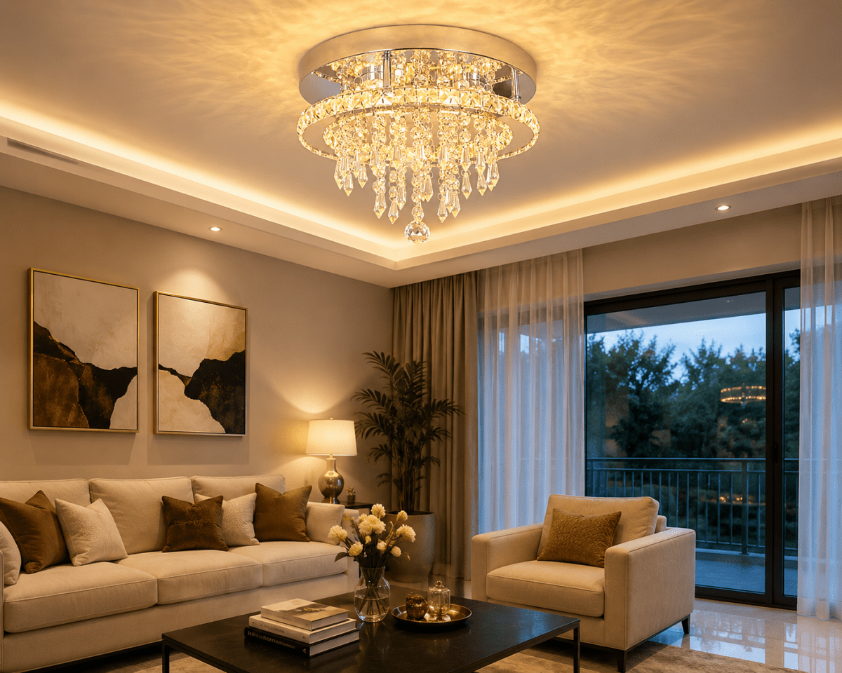 Lustre Plafonnier Cristal K9 Dimmable Télécommande — Design Couronne Moderne | CORONA™ - Lampes Design