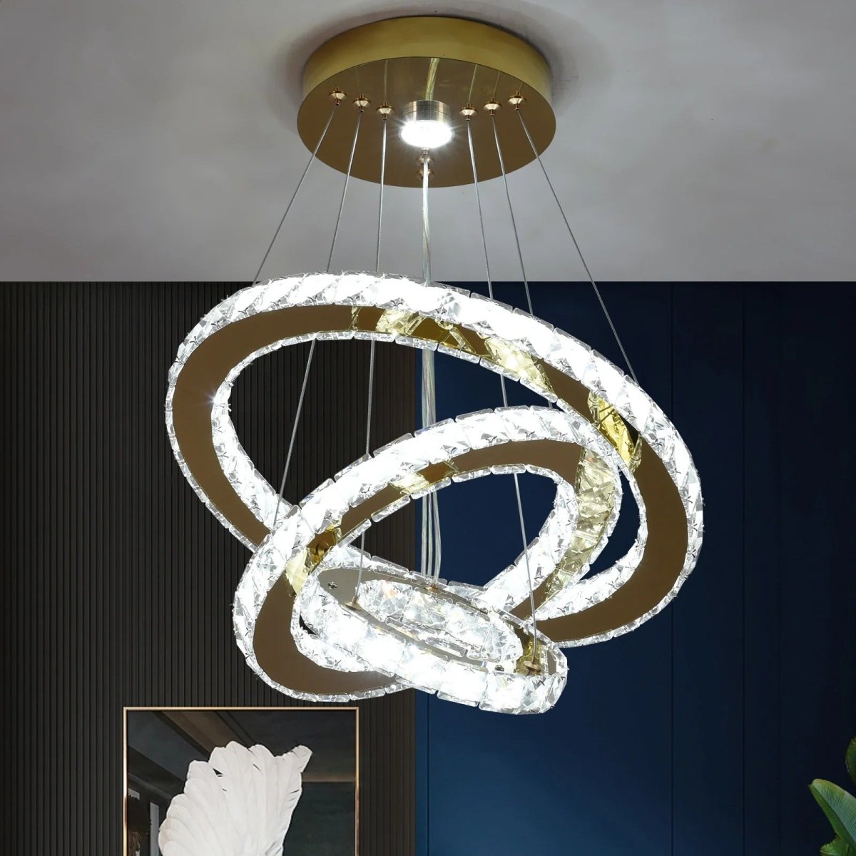 Lustre Suspendu Cascade en Cristal Chrome & Or — LED Dimmable Télécommande | CASCADA™ - Lampes Design