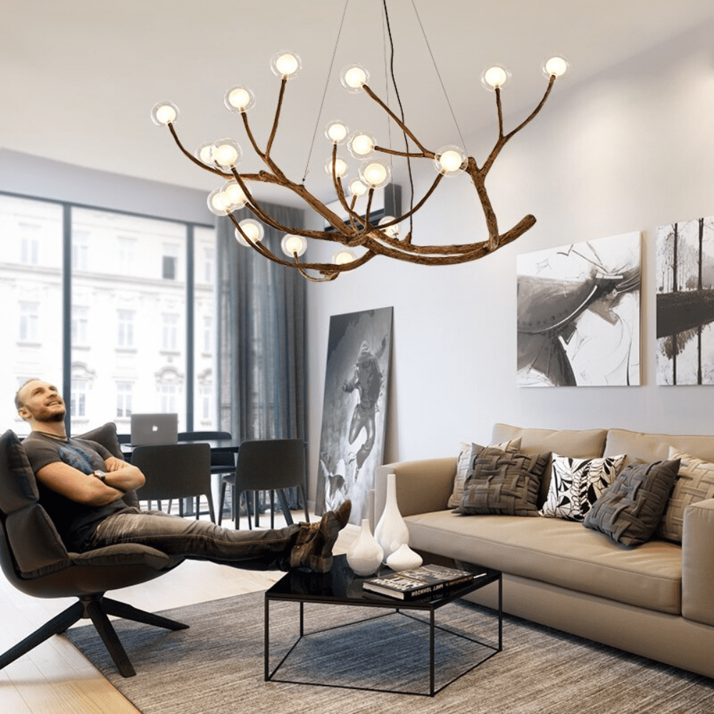 Lustre Suspension Design Branche d'Arbre Rustique | Nature - Lampes Design