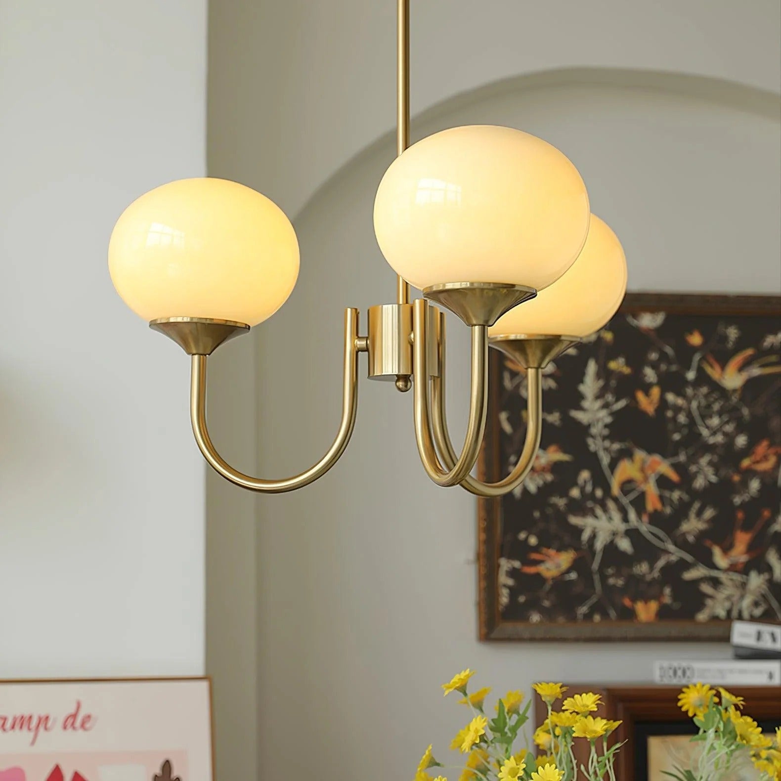 Lustre Suspension Design Globes en Verre et Laiton | Blossom - Lampes Design