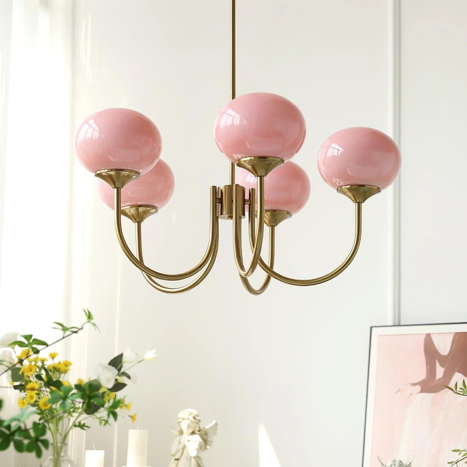 Lustre Suspension Design Globes en Verre et Laiton | Blossom - Lampes Design