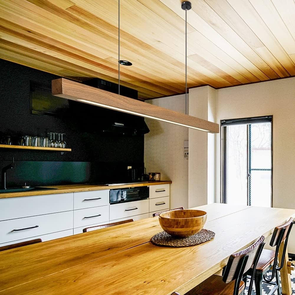 Lustre Suspension Linéaire en Bois Design Minimaliste LED | Linear - Lampes Design