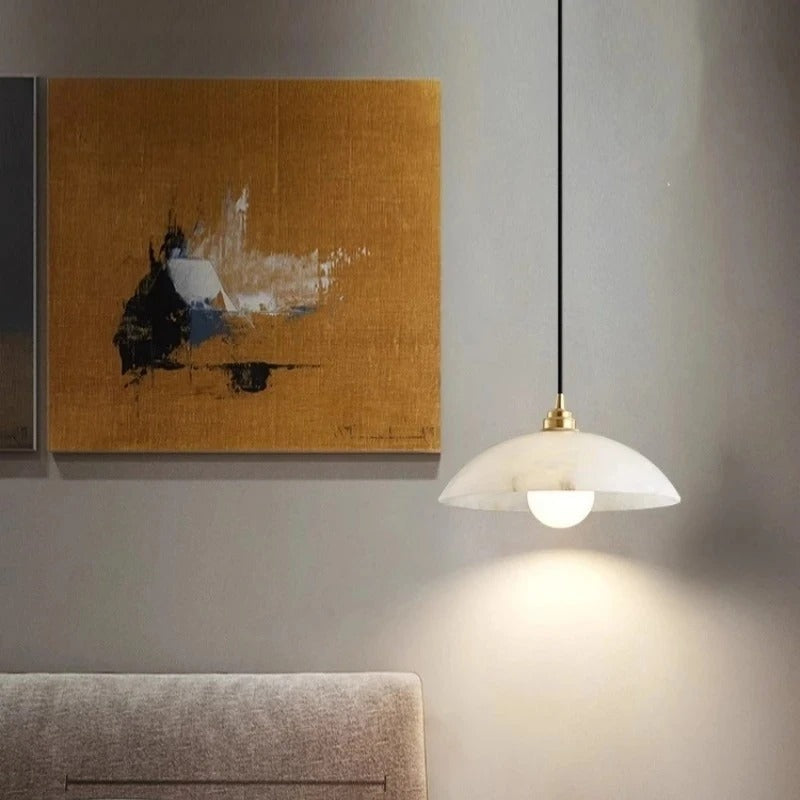 Suspension Disque en Marbre & Laiton — Lampe de Bar Style Nordique Minimaliste | MÉDAILLON™