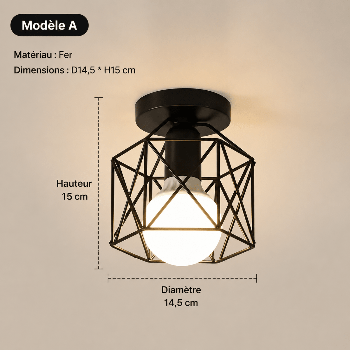 Plafonnier Cage Industriel Vintage en Fer Noir E27 — 5 Styles au Choix | FORGE™ - Lampes Design