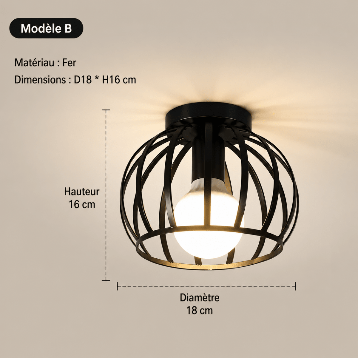 Plafonnier Cage Industriel Vintage en Fer Noir E27 — 5 Styles au Choix | FORGE™ - Lampes Design